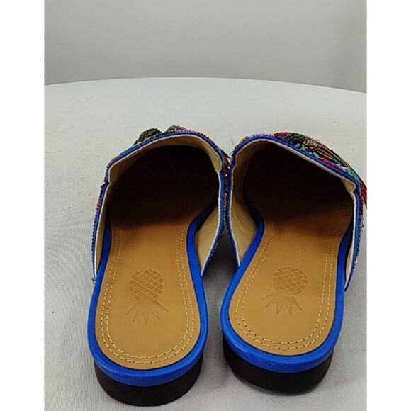 New! Farm Rio Women's Colorful Beaded EmbroideredTassel Blue Mule Shoes 7M - Picture 2 of 3